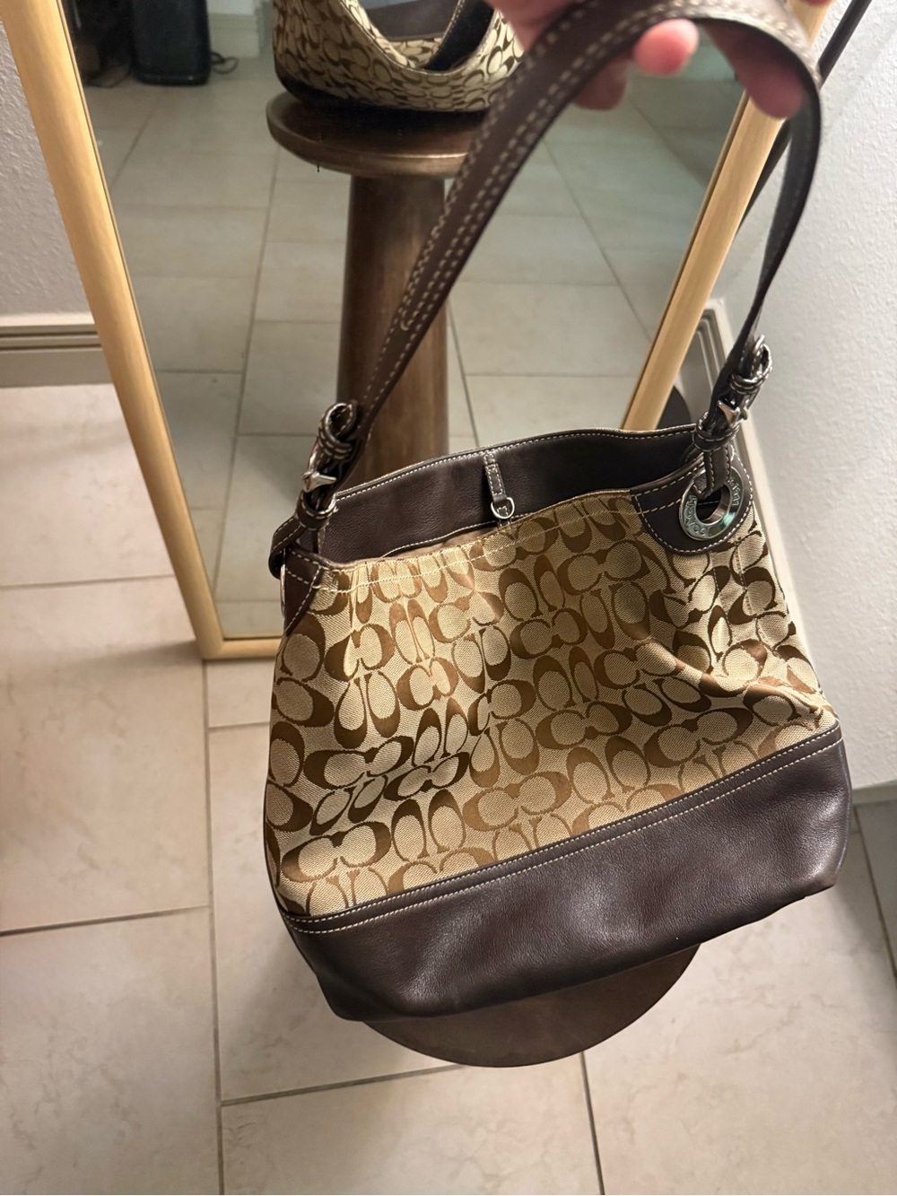 Coach Park Signature Hobo Bag Brown Beige Logo Stitching Vintage